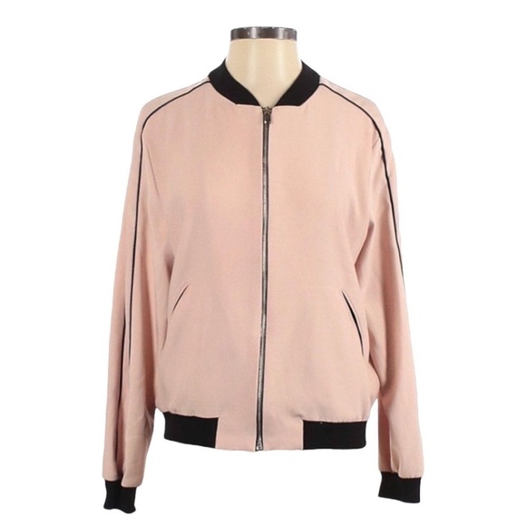 Zara Basic Full Zip Up Pink Retro Bomber Jacket Size S - Picture 1 of 9